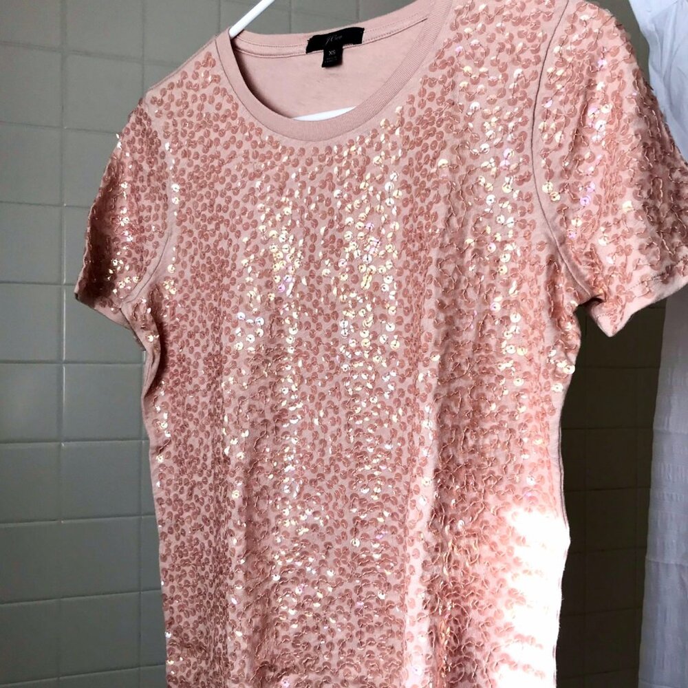 J. Crew Sequin Beige Pink T-Shirt